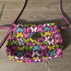 Vera Bradley Butterfly Crossbody Bag Purple Tote Handbag Pebbled